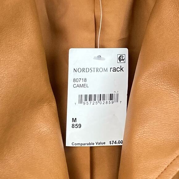 NWT * AVEC LES FILLES Vegan Leather Moto Biker Jacket in Camel - Size M - $174. - Picture 7 of 14